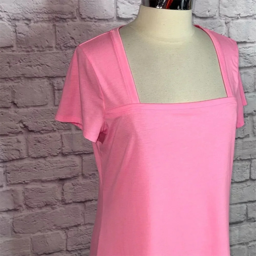 🚫SOLD🚫 Lilly Pulitzer Women's Rexa Square Neck Stretch Pink Short Sleeve Top - Picture 4 of 8